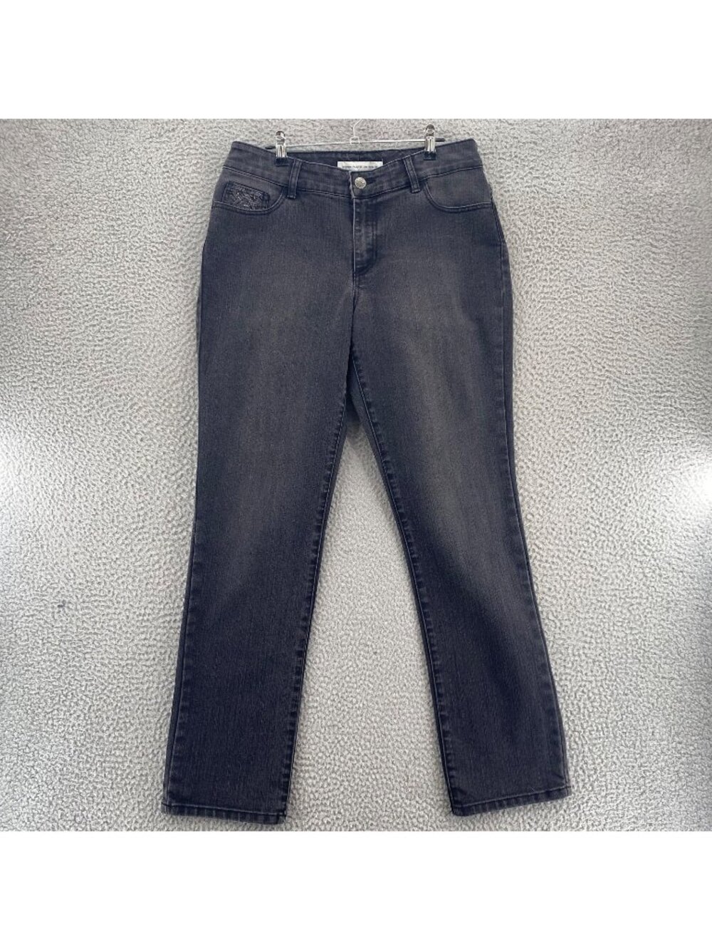 Chicos Jeans Womens 1.5 US 10 Black Charcoal Platinum Denim Rhinestone Pockets